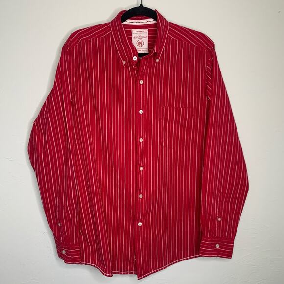Camel Red Striped Button Down Shirt Sz Large 100% Cotton - Picture 1 of 7